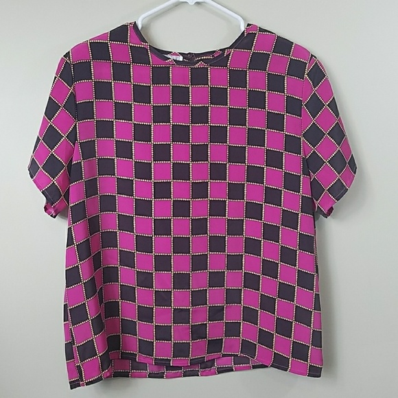 Vintage Tops - Vintage Hana Sung Square Print Blouse